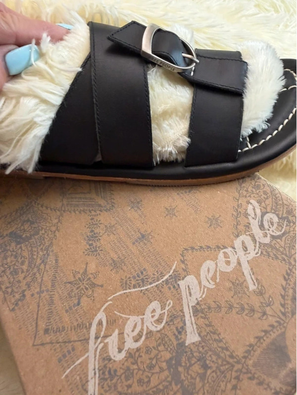 Brand New -in the box-Free People Leather -Stormy Sea- Buckle Black Sandals - Picture 3 of 6
